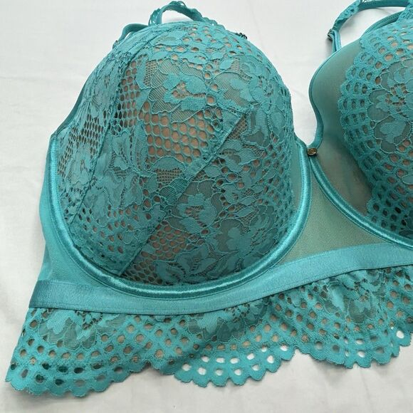Lane Bryant Cacique Lightly Lined Multi-Way Strapless Crochet Teal Bra 42G Sexy - Picture 2 of 11